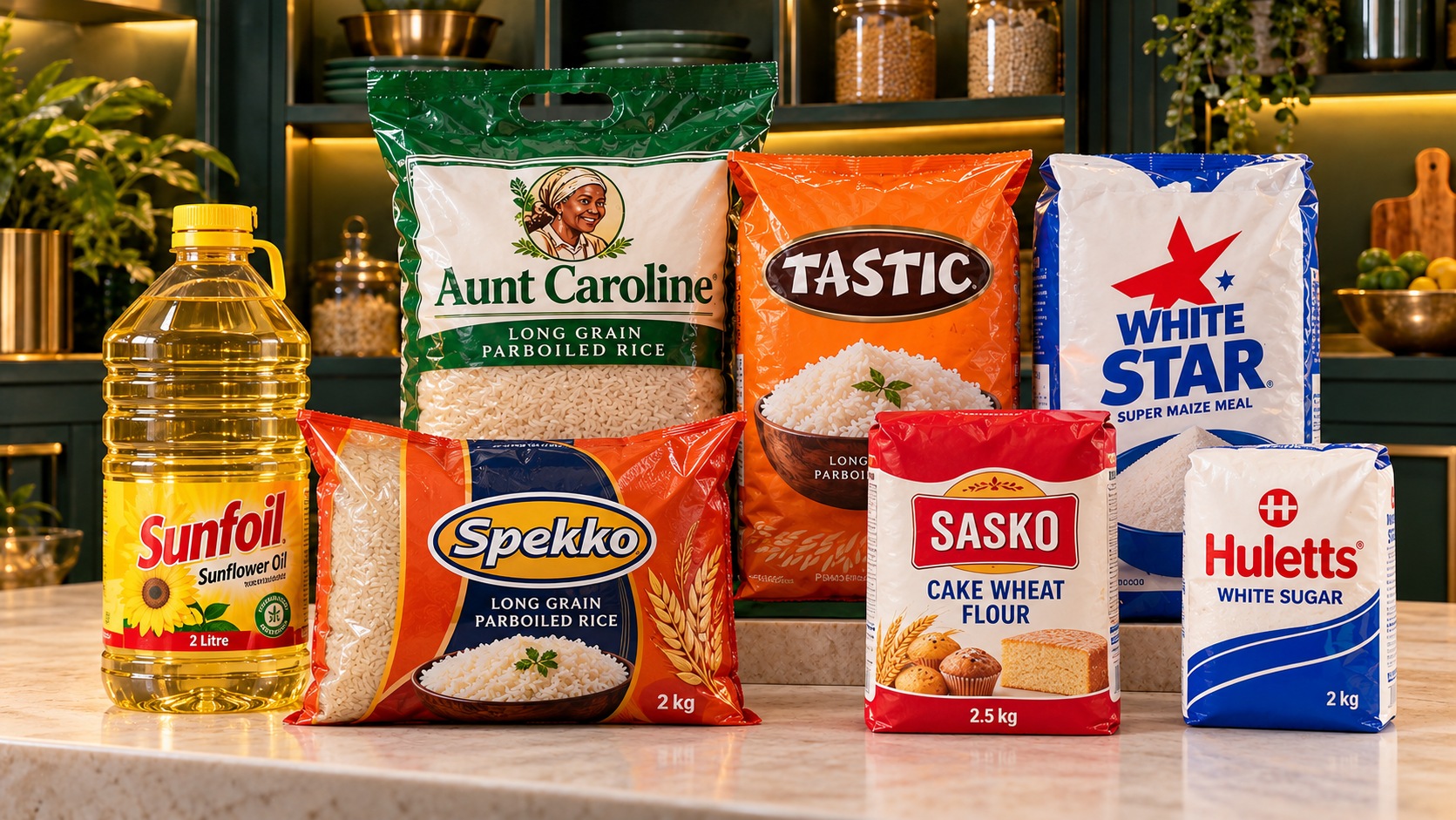 Illustrative Aunt Caroline, Tastic and South African dry grocery staples
